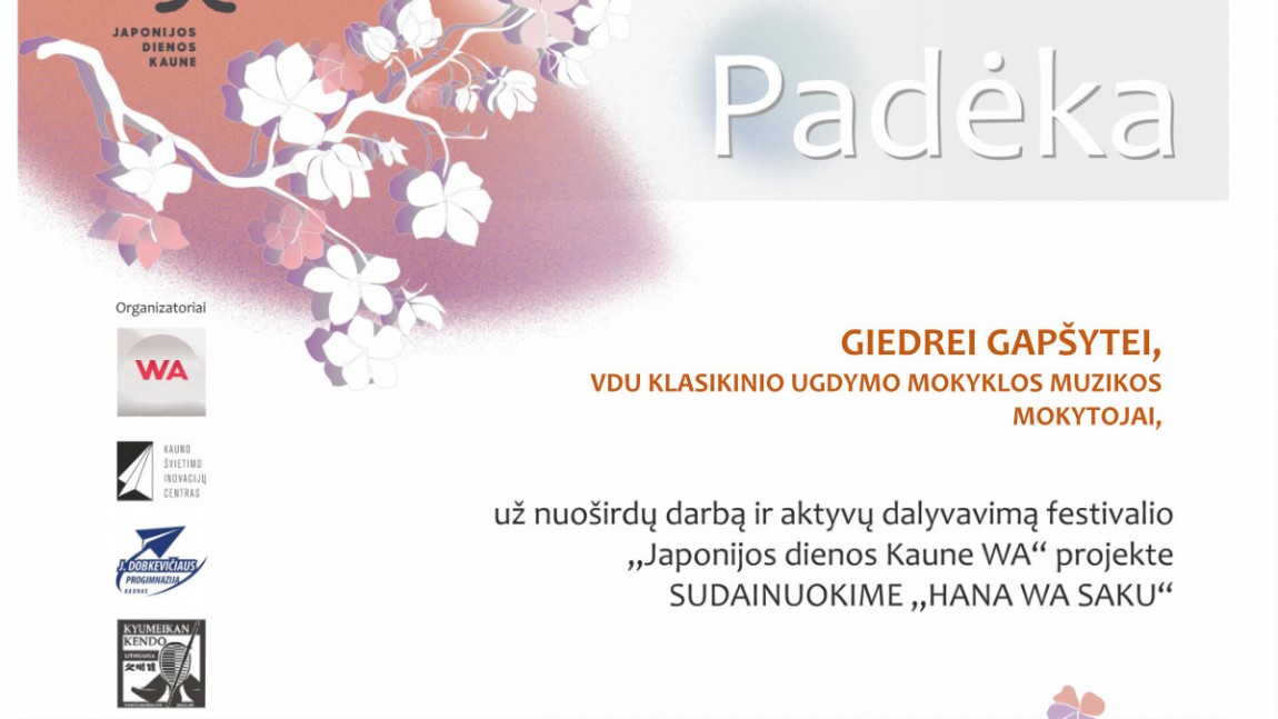 Japonijos dienos Kaune festivalio  „Wa“ projektas Sudainuokime „Hana Wa Saku“
